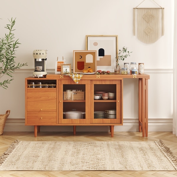 JASIWAY 2-in-1 Buffet Sideboard with Extendable Dining Table - Bed