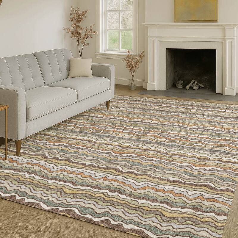 Machine Washable Indoor/ Outdoor Ziggy Stripe Chantille Rug
