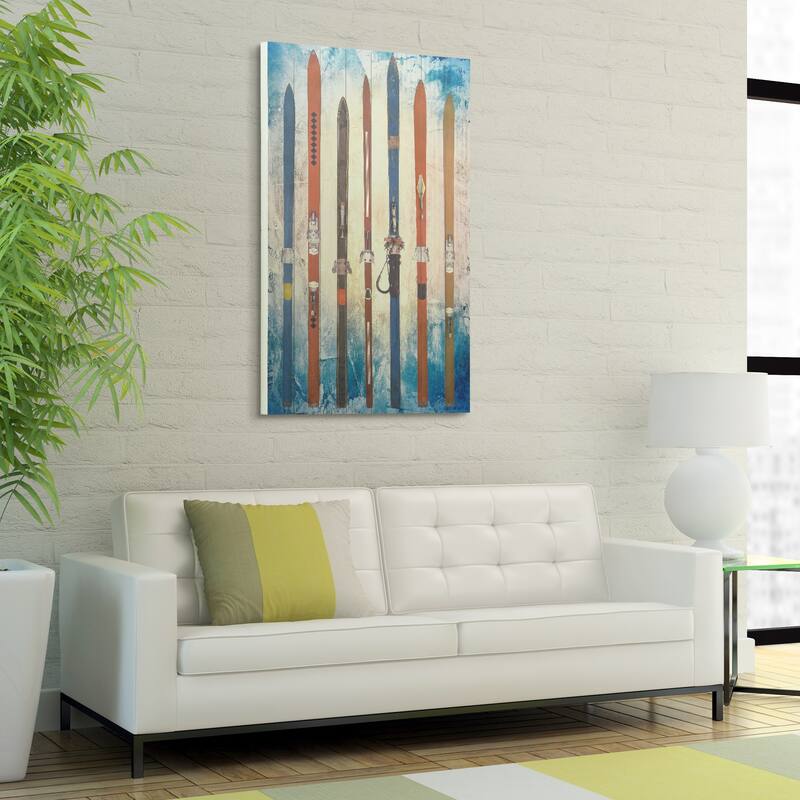 Colorful Retro Skis Wall Art Printed on Solid Fir Wood Planks
