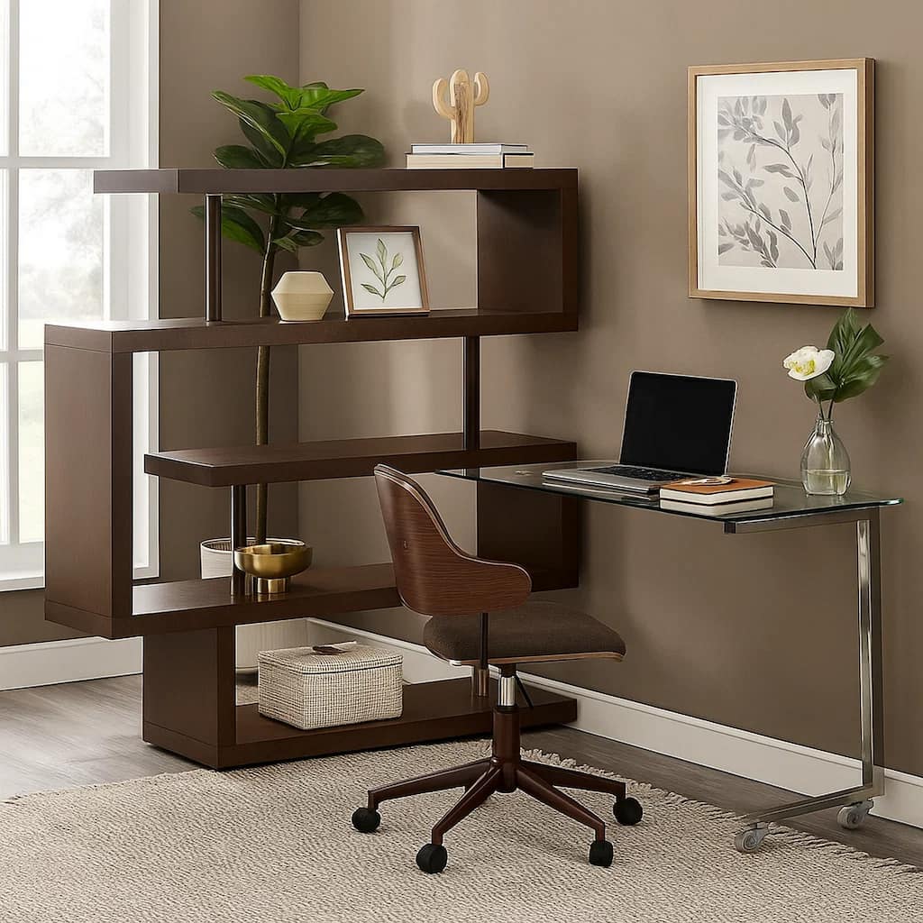 Writing Desk with 4 Swivel Etagere Shelf, Brown