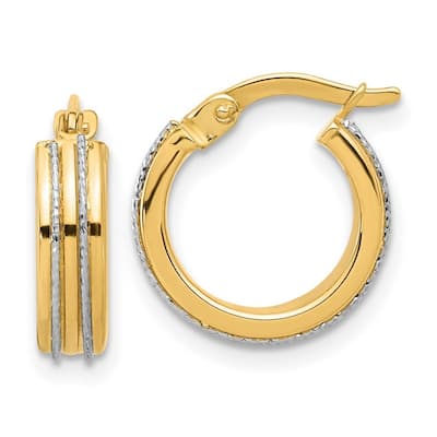 Curata 14k Two Tone Gold Polished and Sparkle Cut Hoop Earrings - 14x14mm