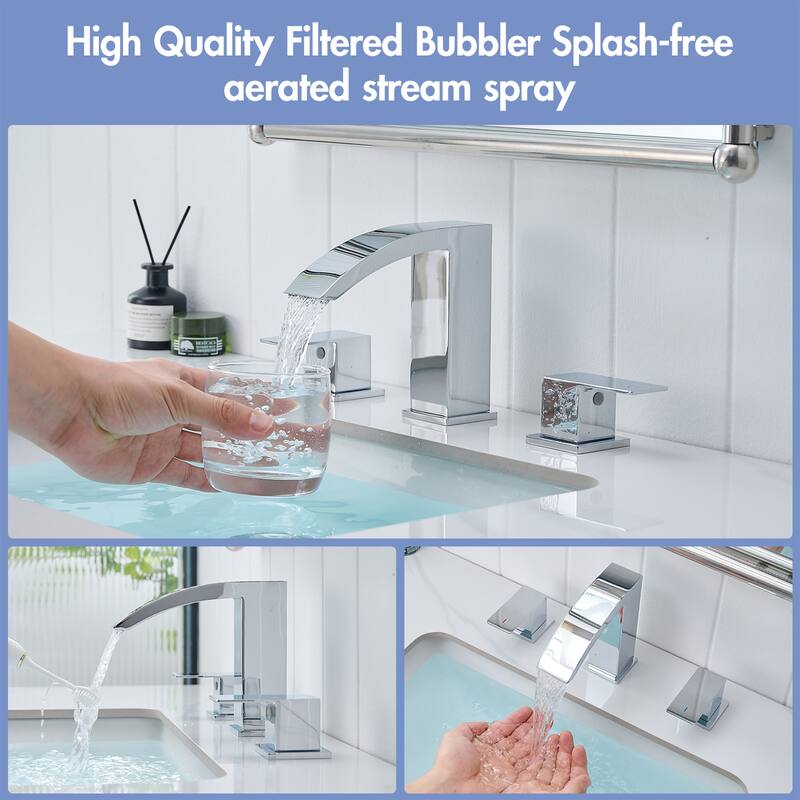 Two-Handle Chrome 304 Stainless Steel Waterfall Bathroom Faucets 3 Hole