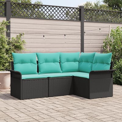 vidaXL 5 Garden Sofa Set with Cushions Black Poly Rattan - 73.8 x 52.2 x 27.2