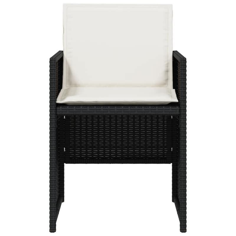 Outdoor Set of 4 with White Cushions, Black Rattan Woven Frame