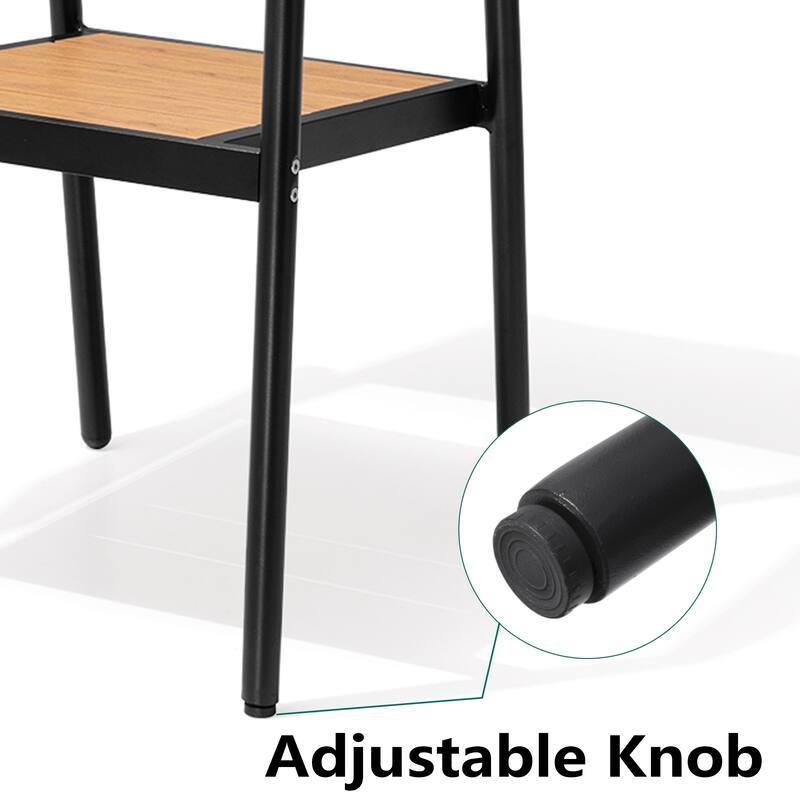 11PC Outdoor Patio Dining Set WoodLike Aluminum Umbrella Hole Table with Stackable Armchairs,Double Top Market Umbrella and Base