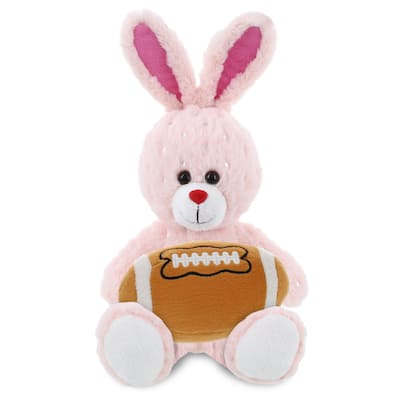 DolliBu Huggable Rose Gold Bunny Stuffed Animal with Football Plush - 8 inches