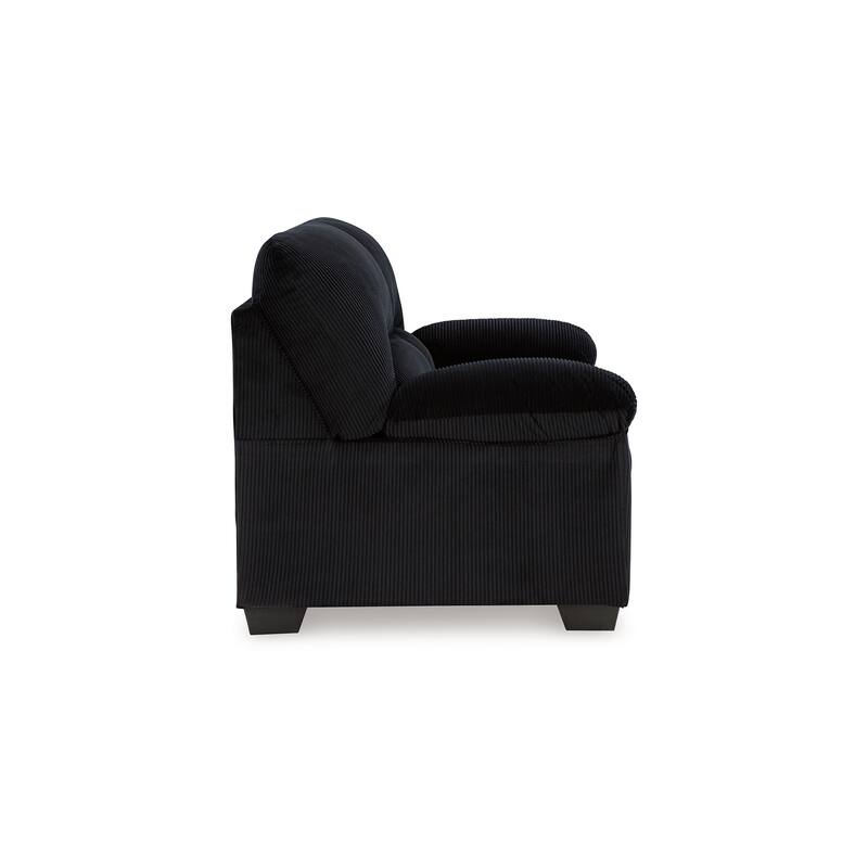 Simy Loveseat, 63 Inch Black Polyester Corduroy, Pillow Top Arms