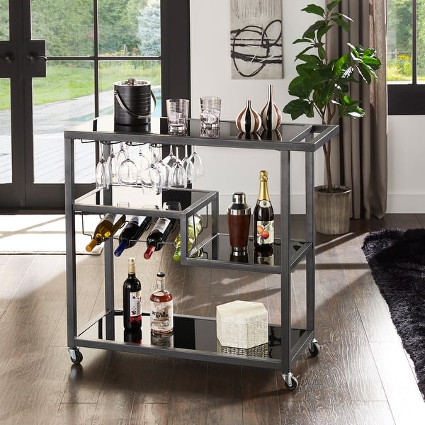 slide 2 of 25, Metropolitan Glass Top Metal Bar Cart by iNSPIRE Q Bold - Bar Cart