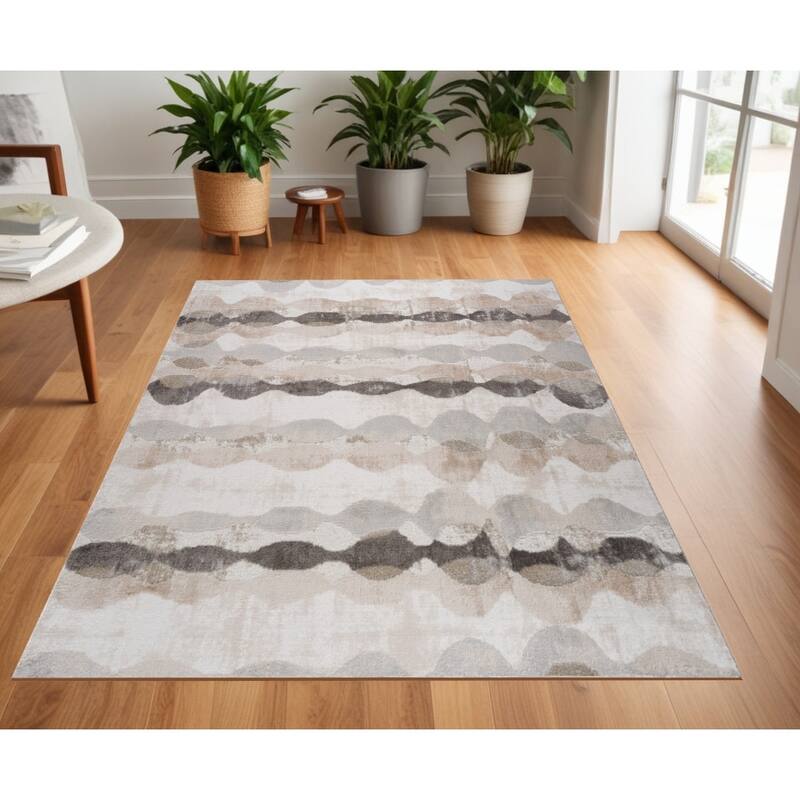 Distressed Abstract Stain Resistant Woven Area Rug - 4' X 6' - Cream/Onyx - Rectangle