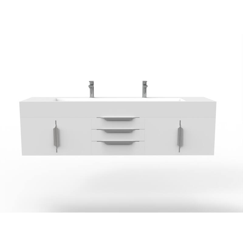 Nile 72" Wall Mounted Bathroom Vanity Set w/ White Top