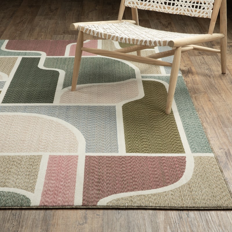 Tobias Mid-Century Modern Green/ Multi Area Rug