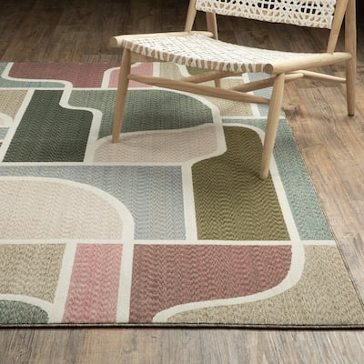 Tobias Mid-Century Modern Green/ Multi Area Rug