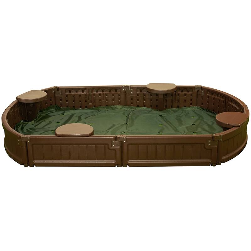 Modern Home 6ft Oval All Weather Resistant Outdoor Sandbox Kit w/Cover, Durable All-Weather Circle Outdoor Play Box