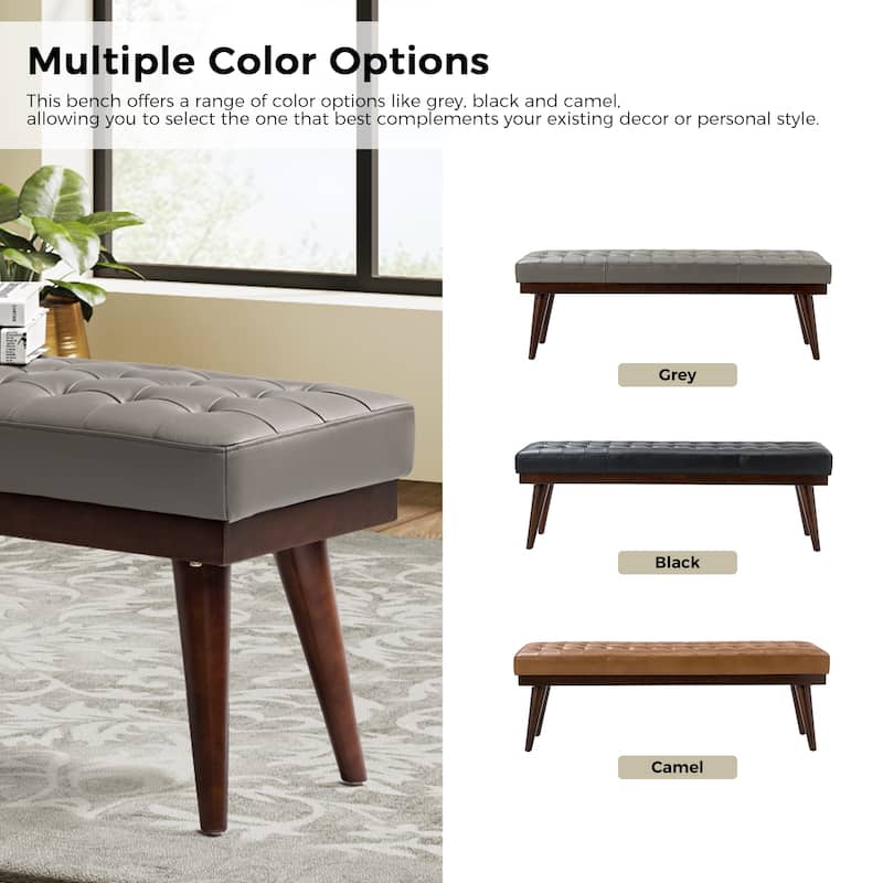 Felisa Modern Genuine Leather Tufted Bench With Solid Wood Base By HULALA HOME