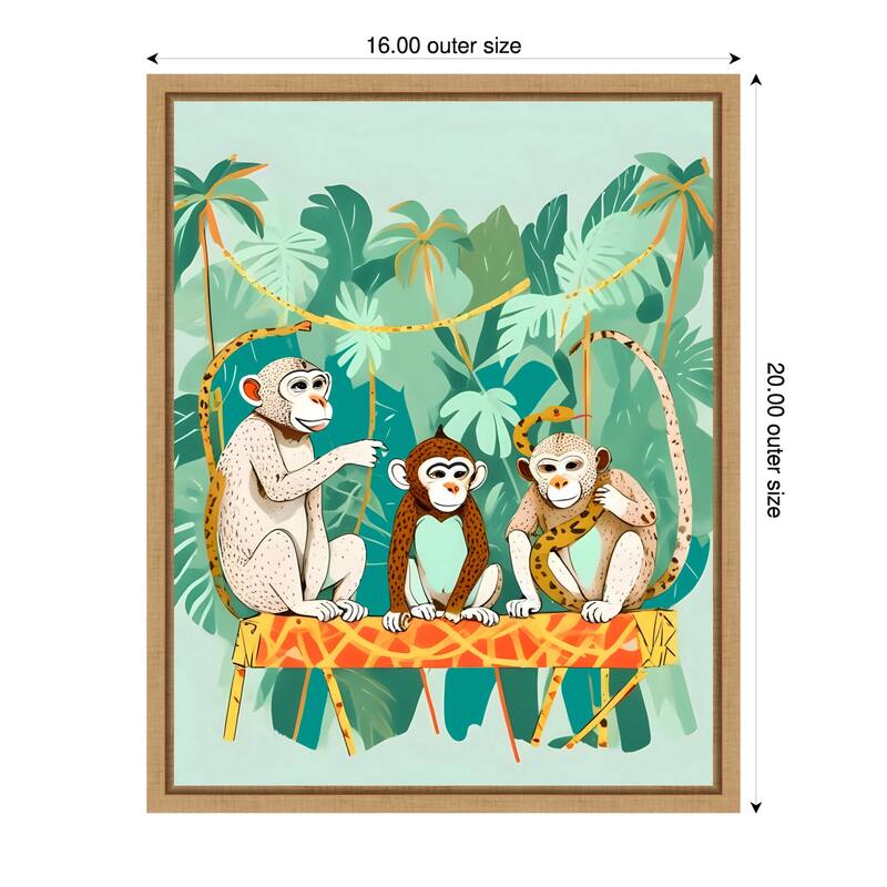 Monkey Play Date by Uma Gokhale Framed Canvas Wall Art - 16 x 20 in