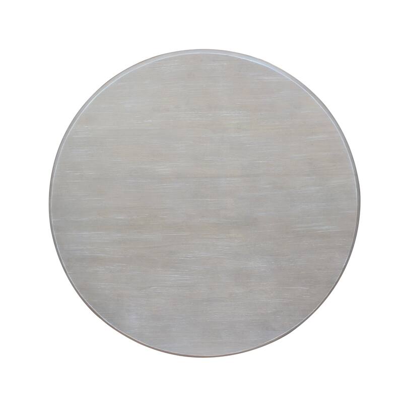 Solid Wood Round Pedestal Table in Washed Gray Taupe