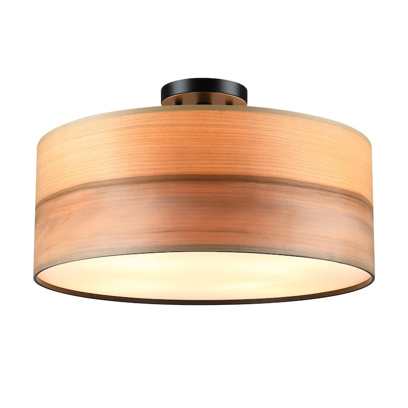 Breaux Wood Veneer Drum Semi Flush Mount Ceiling Light