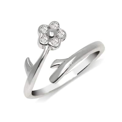 Curata Solid 925 Sterling Silver Flower Bypass Adjustable Cubic Zirconia Toe Ring (8mmx15mm)