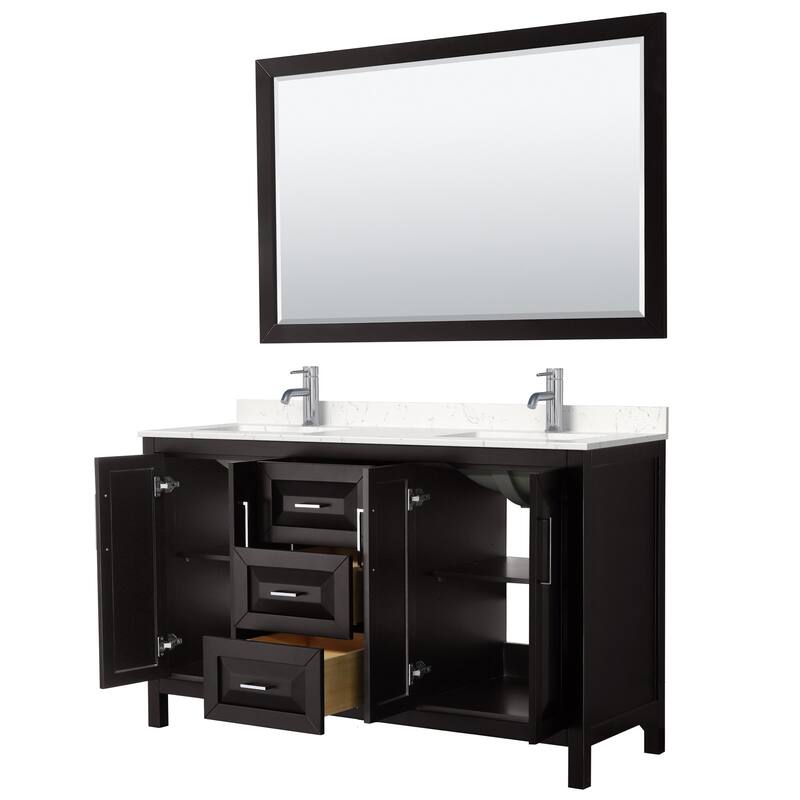 Daria 60 Inch Double Vanity, Cultured Marble Top, 58 Inch Mirror