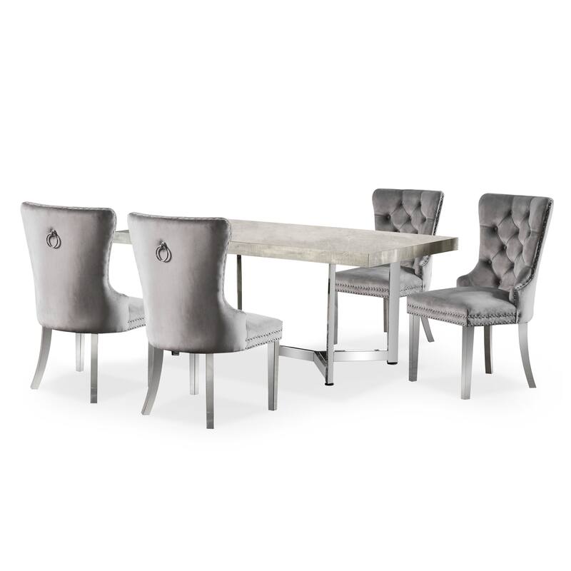 Lemm Contemporary Grey Metal 5-Piece Dining Table Setby Furniture of America