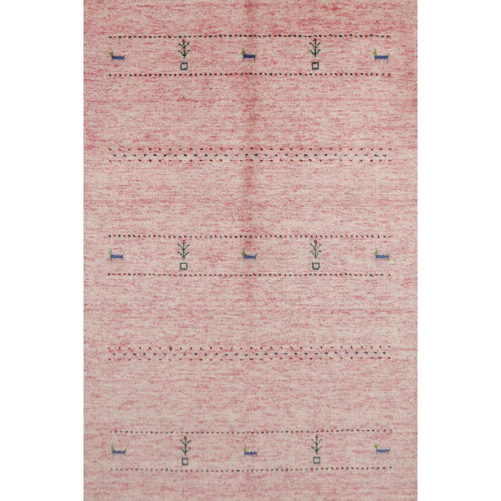 Pink Animals Gabbeh Indian Rug Handmade Wool Carpet - 4'0" x 5'8"