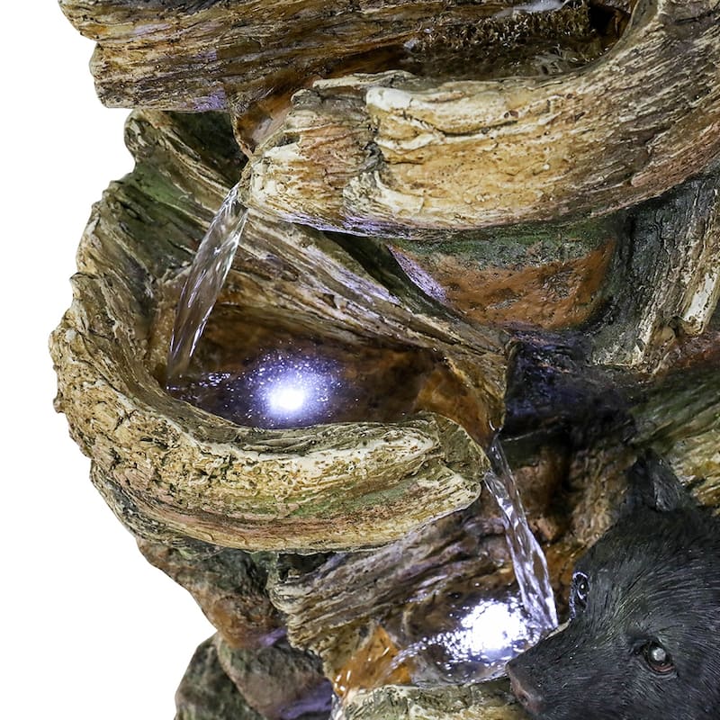 39.3in Tall Outdoor Water Fountain Resin Bear Patio Waterfall Fountain