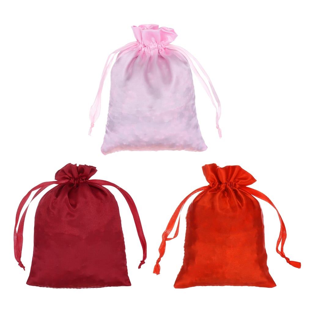 Satin Bags with Drawstring, 3Pack 4x6 Inch Wedding Favor Bags, 3-Color - 4x6 Inch