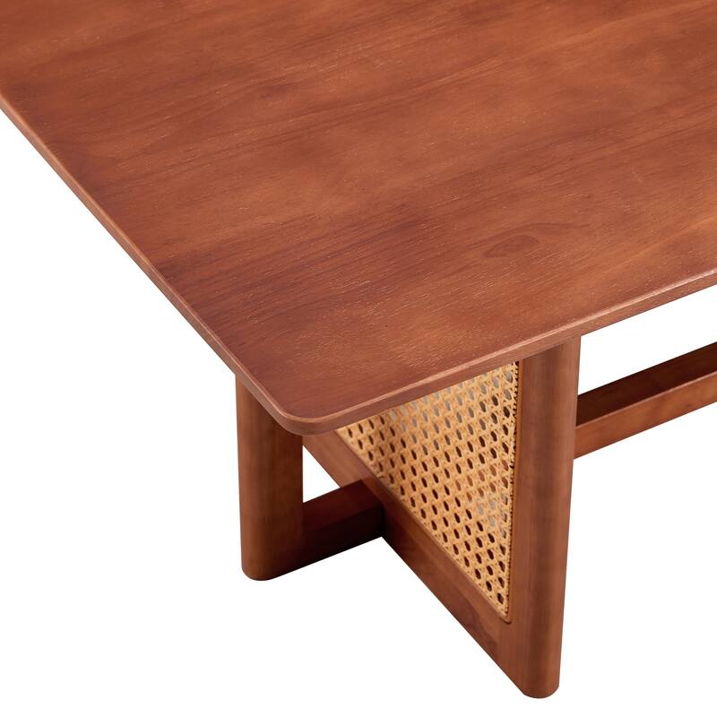 Chinese Log Rattan Coffee Table, Rectangular Solid Wood Coffee Table Small Family living Room Tea Table