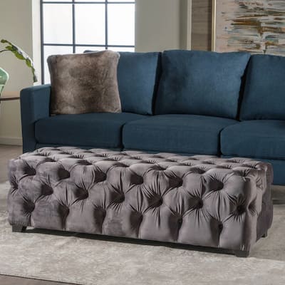 Luxurious Velvet Upholstered Ottoman Bench with Button-Tufted Diamond Stitching for Modern Glam Decor and Versatile Use
