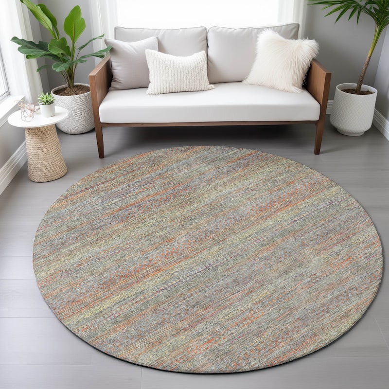 Machine Washable Indoor/Outdoor Modern Stripes Chantille Rug