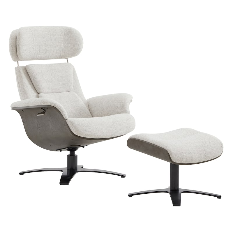 Spruce & Spring Leon Swivel Recliner Chair with Ottoman Set and Adjustable Headrest