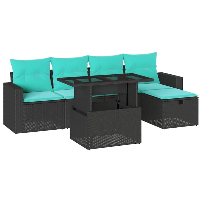 vidaXL Patio Sofa Set with Cushions and Table Outdoor Garden 6 Piece Poly Rattan