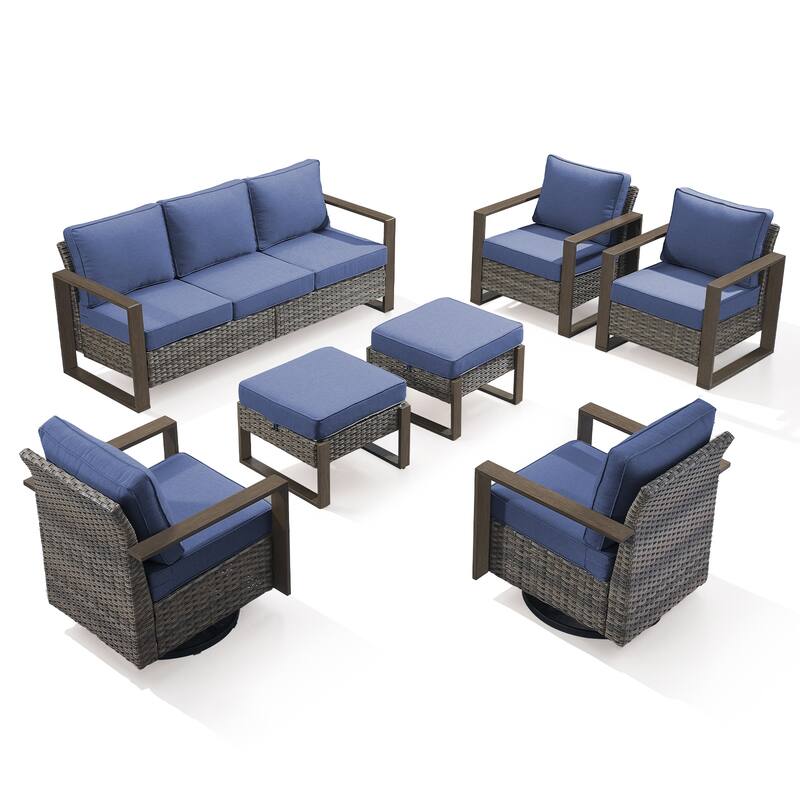 Gymojoy 7 PCS Outdoor Sofa with High Back Chair Ottomans