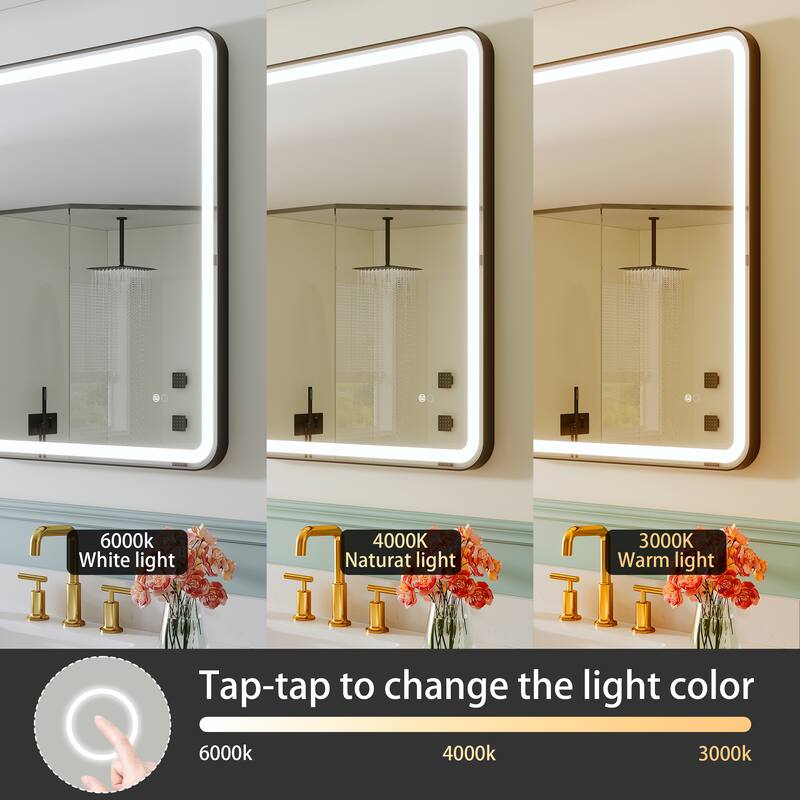 Wall Mounted Bathroom Framed LED Mirror With Anti- Fog,Memory Function And Dimmable Light Touch Sensor