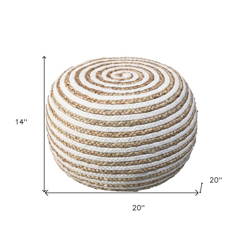 20" Cotton Blend Round Pouf Ottoman for Living Room, Footrest, Seating