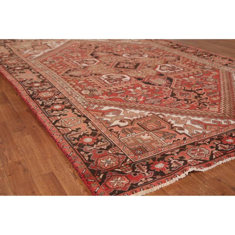 Hand Knotted Oriental 100% Wool Carpet Traditional Medallion Oranges & Rust Heriz Area Rug - 9' 5'' X 6' 5''