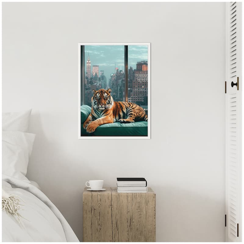 Kate and Laurel Sylvie Graceful Tiger in New York Framed Canvas by Michael Schauer