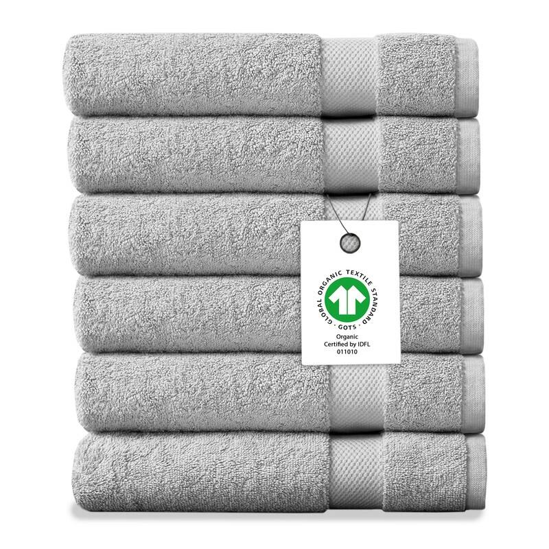 Delara Organic Cotton Luxuriously Plush Washcloths Pack of 6 |GOTS & OEKO-TEX Certified |650 GSM Long Staple | Quick Dry & Soft - Light Grey