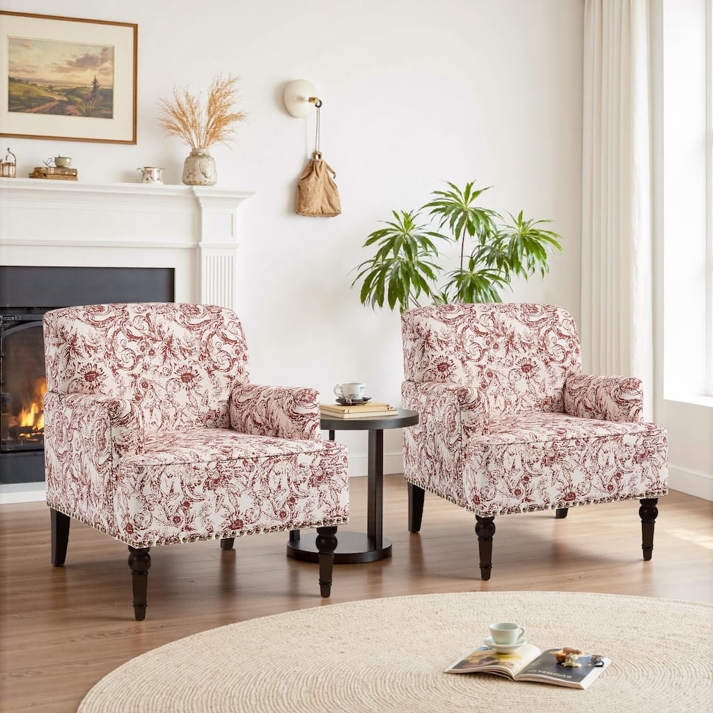 2 Set Upholstered Accent Chairs Nailhead Trim Armchairs