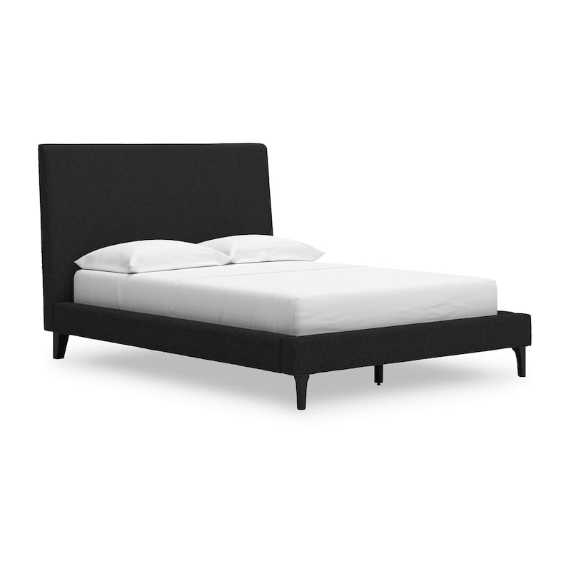Mooran Full Size Bed, Black Boucle Upholstery, Tall Panel Headboard