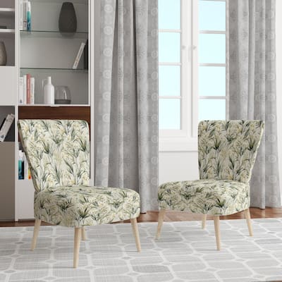 Designart "Green Grassland Meadows I" Upholstered Floral Accent Chair - Bohemian & Eclectic Side Chair in Multiple Color