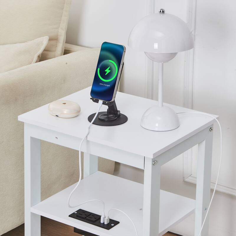 Javlergo Set of 2 Nightstand with Charging Station 3-Tier End Table with USB Ports and Outlets for Living Room Bedroom