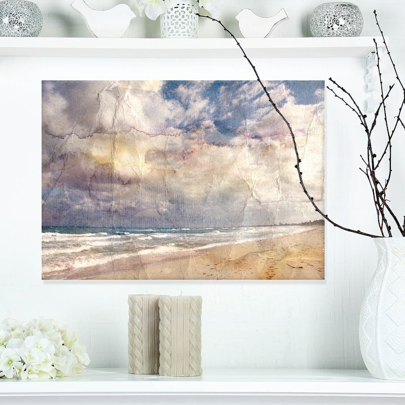 Designart "Retro Ocean Watercolor" Seascape Painting Canvas Art Print - 20 in. wide x 12 in. high