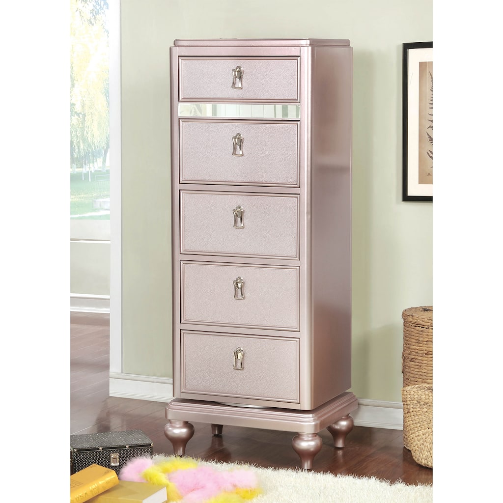 Dzhebel I Transitional Solid Wood 5-Drawer Swivel Chest by Copper Grove