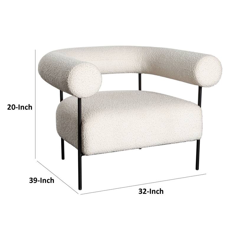 Accent Chair, Ivory Boucle Upholstery, Barrel Design, 39 Inch