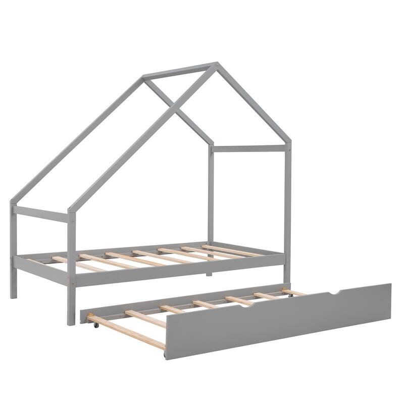 Wooden House Bed With Trundle