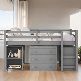 Full Size Kids Bed Loft Bed with Cabinet Shelves and Desk, Gray - Bed ...