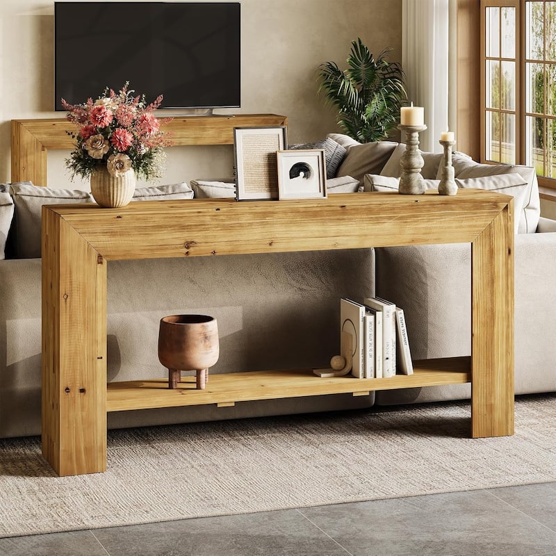 63-Inch Solid Wood Entryway Table for Entryway, Living Room, Hallway, Natural - Natural
