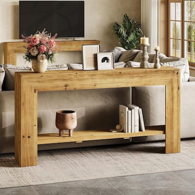 63-Inch Solid Wood Entryway Table for Entryway, Living Room, Hallway, Natural