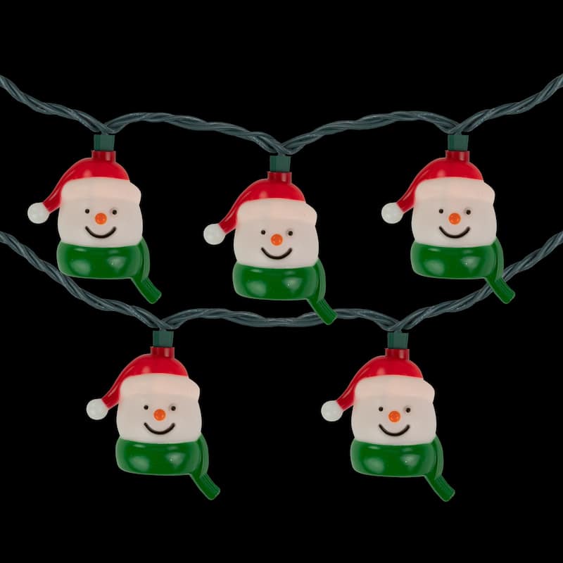 10 Count Snowman Heads with Scarves Christmas Light Set 7.5ft Green Wire - 7.5'